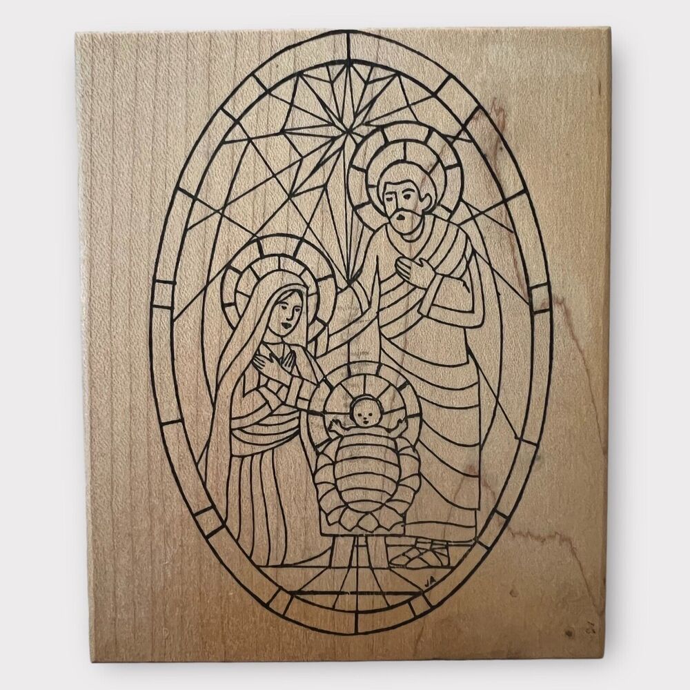 Northwoods Rubber Stamps Vintage 2000 Stained Glass Nativity Scene Jean Arnesan